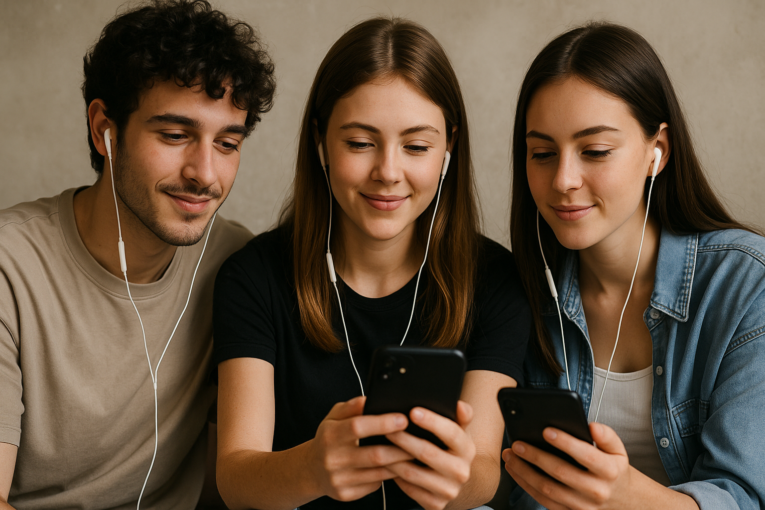 jongvolwassenen luisteren naar podcast op mobiel